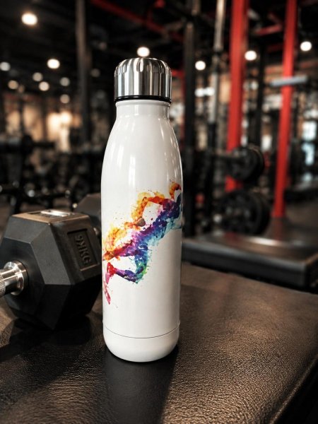 مطرة ثيرموس طويل Gym رسمة بنت لون ابيض